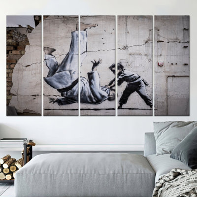 Banksy Judoka Graffiti Art: impression sur toile, toile tendue 5P