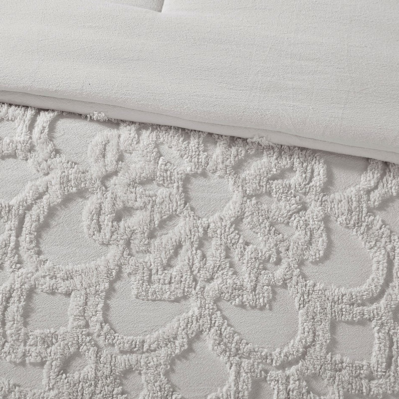 Large Medallion Cotton Chenille Comforter In Grey For King/ King 100% Filled Sheet, King Comforter + 2 Shams, Gray