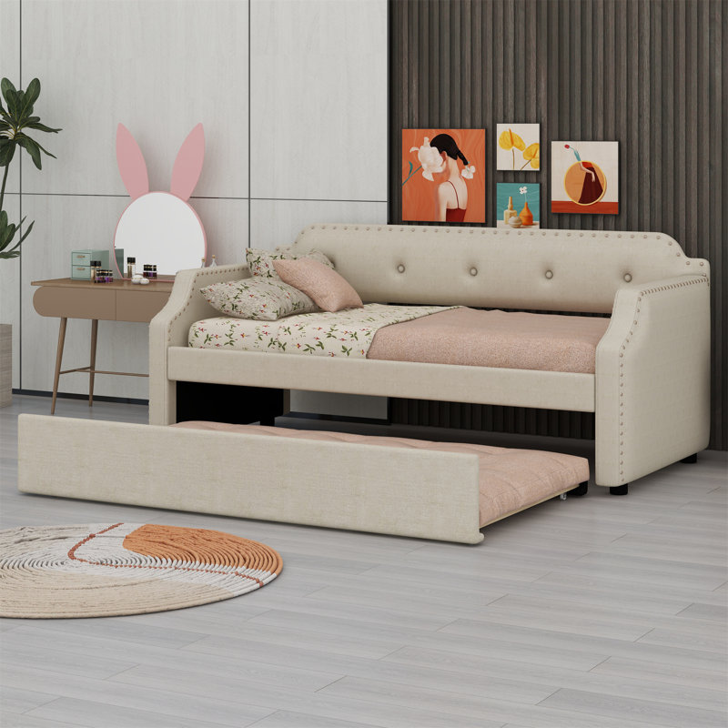 Lit de jour rembourré avec couchette, Beige