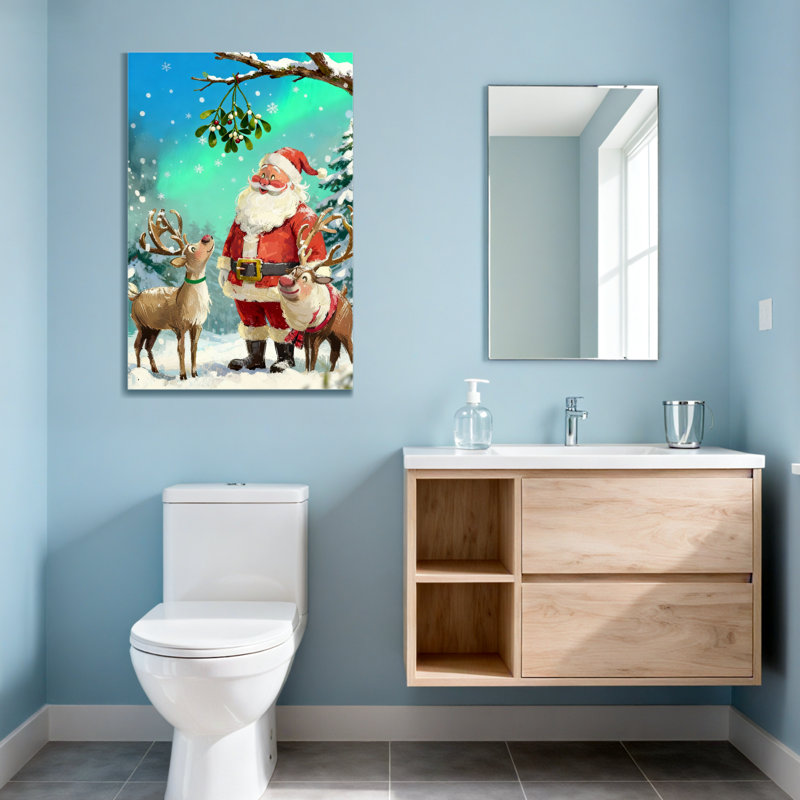 Noël père Noël avec renne et gui, H 36 po x l 24 po