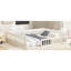 Lit plateforme beige avec garde-corps et coussin confortable - Structure pleine grandeur en bois massif