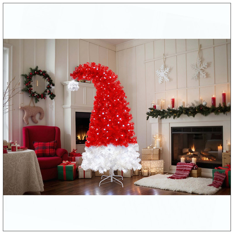 Arbre de Noël artificiel avec lumière DEL, arbre de Noël artificiel fantaisiste en forme de chapeau de père Noël avec 1050 pointes, arbre Xmax courbé