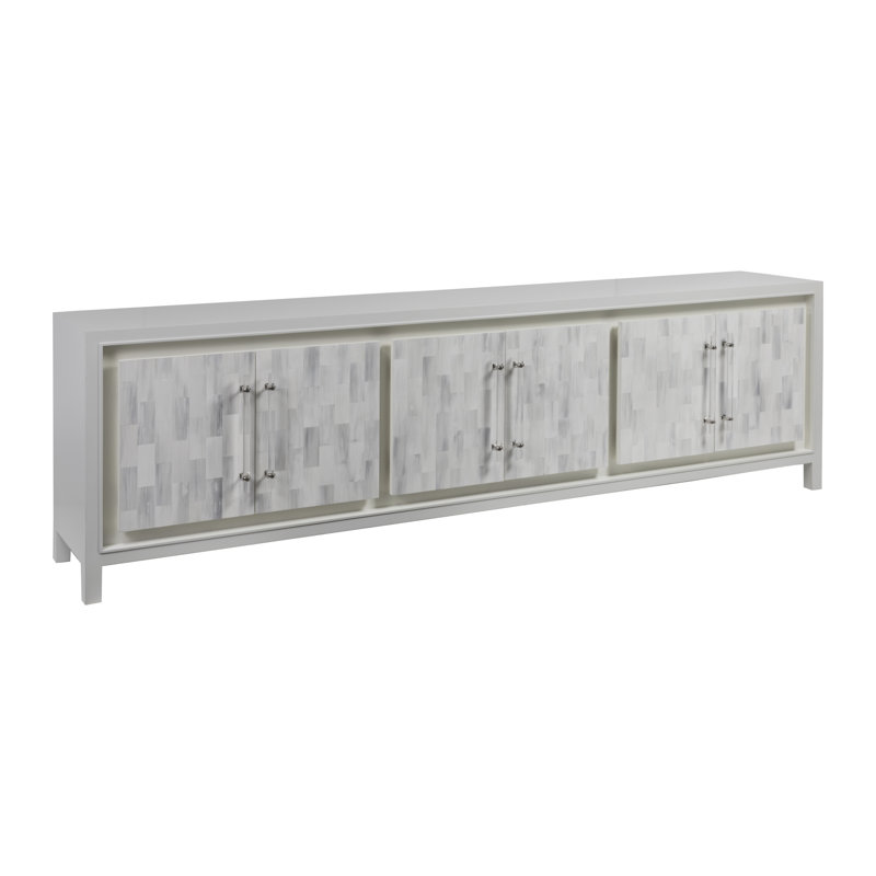 Elation Faux Horn 6-Door Media Console in Light Gray and White
