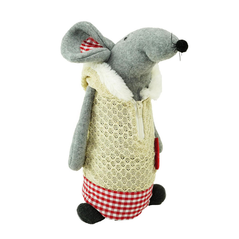 Décoration de table 12 po souris de Noël debout avec manteau à capuchon, Gris / jaune