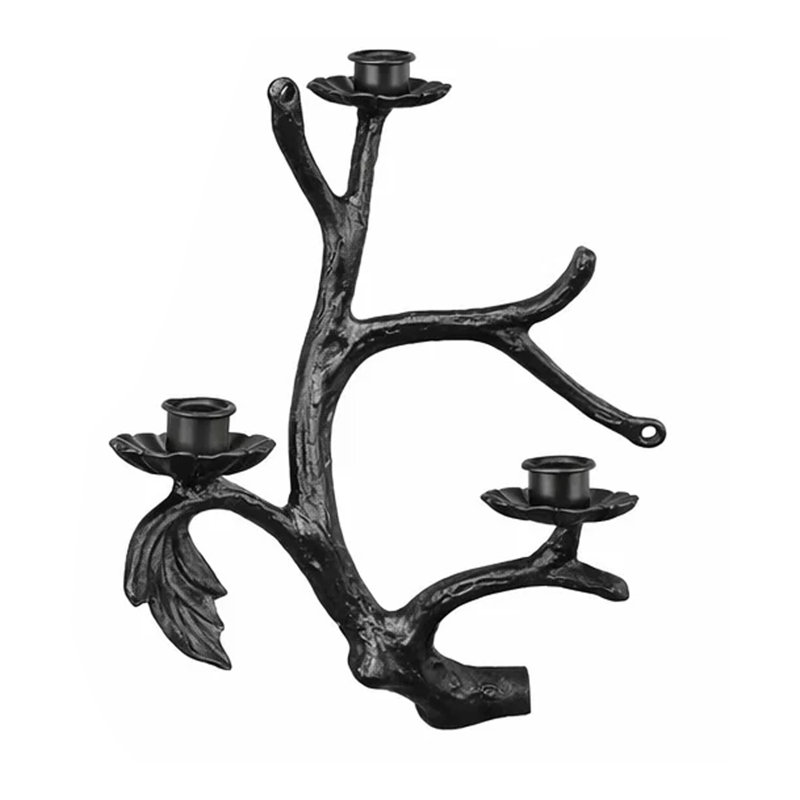 Tree Branch Candle Holder, 14 Inch Black Cast Iron, Holds 3 Candles