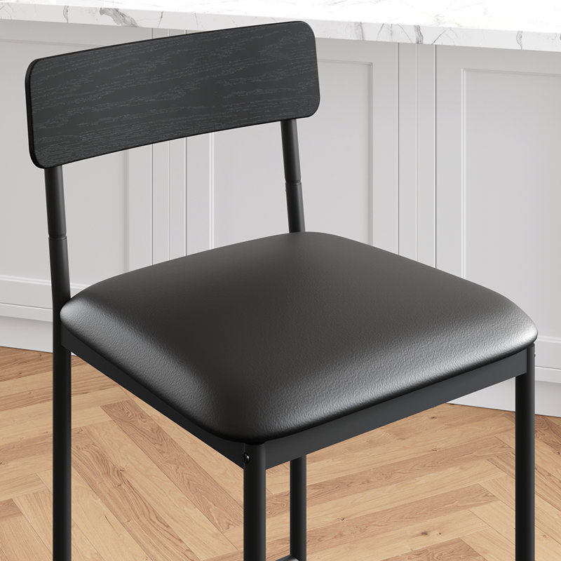 2pcs Bar Stools Kitchen Bar Stools With Footrest, 25.5 In Upholstered Bar Chairs Counter Barstools Black, Black