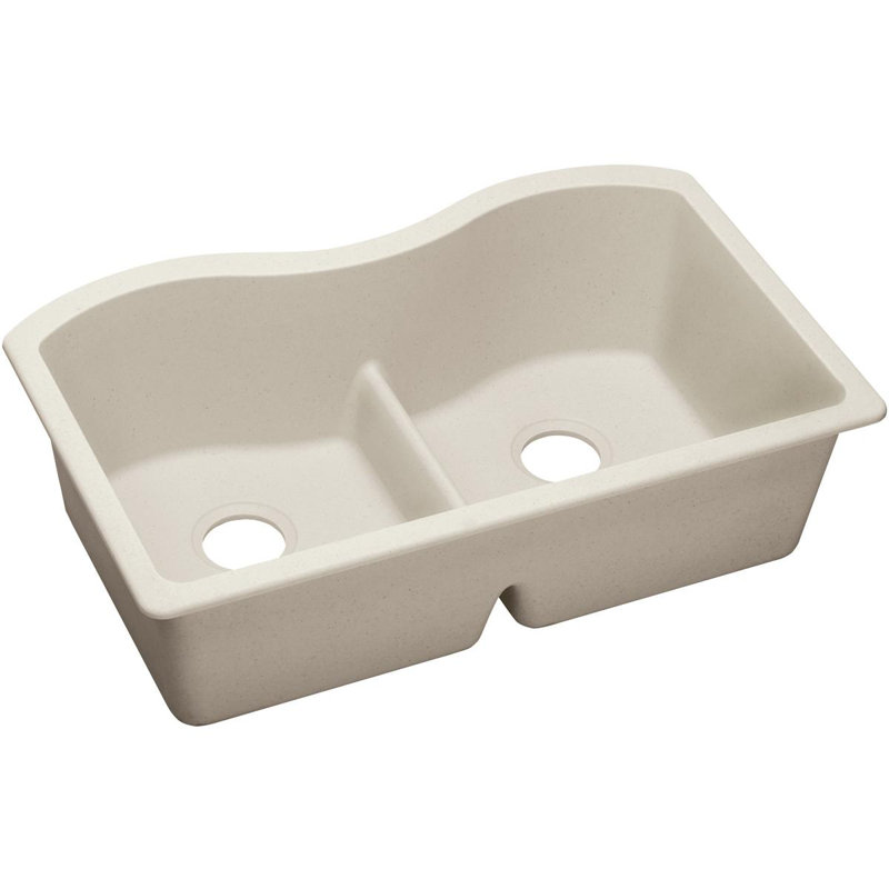 Quartz Luxe 33" L x 20" W Double Basin Undermount Kitchen Sink with Aqua Divide, Ricotta