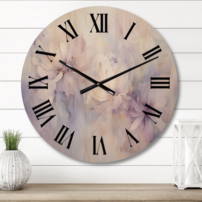 Horloge murale mauve en bois Mauve Botanical Whispers II - Abstract Botanicals