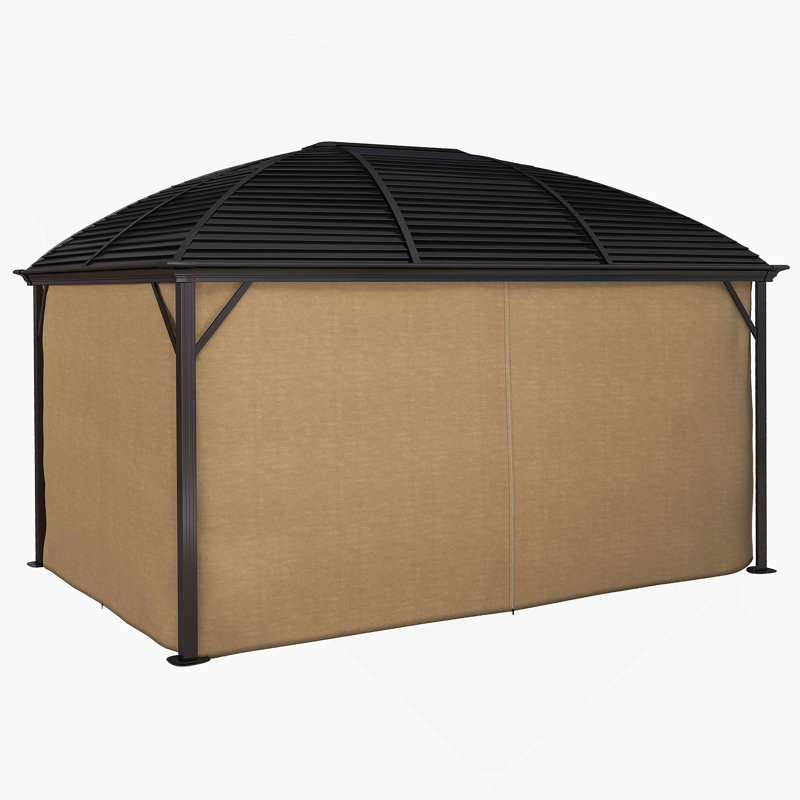 Hgazebo avec rideaux, pavillon avec toit en acier de 164,5 po x l 116,25 po x 110,25 po