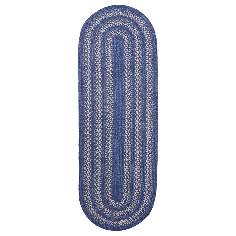 Camyla Farmhouse Braided Jute Blue Area Rug, Oval 2' x 6'