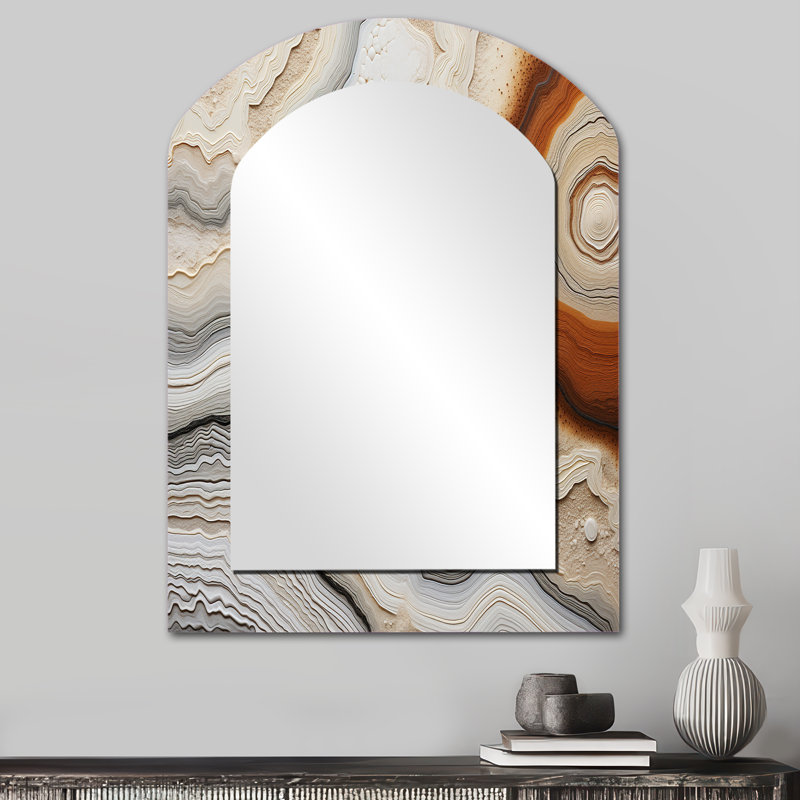 Miroir mural beige et orange Minimalisme Stone Geode III - Beige, 34 po x 25 po