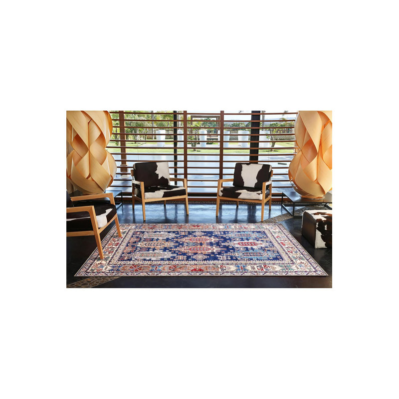 Tapis bleu tissé lavable à la machine, Sous-tapis rectangulaire de 3 pi 3 po x 4 pi 11 po