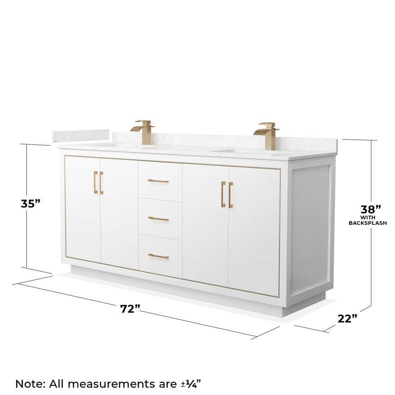 Icon 72" Double Bathroom Vanity Set, Satin Bronze, White, Carrara
