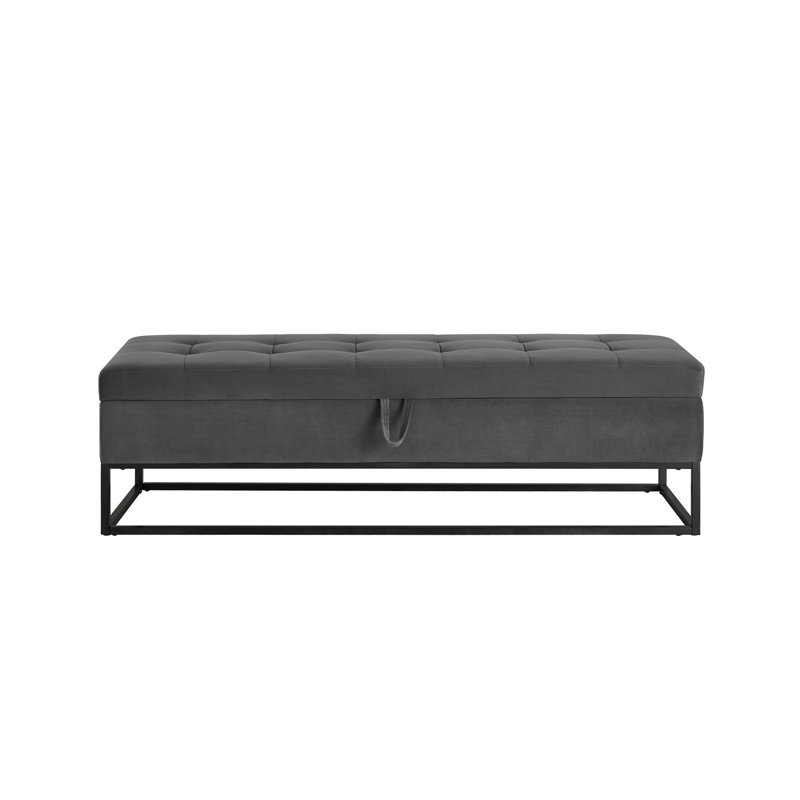 58.6" Bed Bench Metal Base with Storage Velvet, Gray