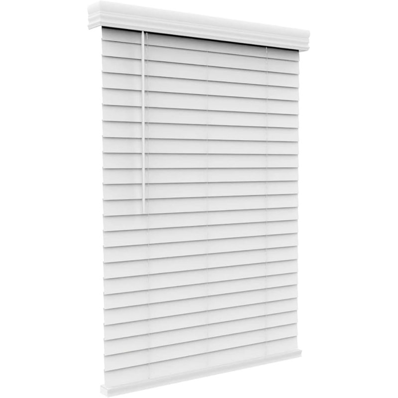 White Cordless Faux Wood Indoor Horizontal Blinds with Crown Valance