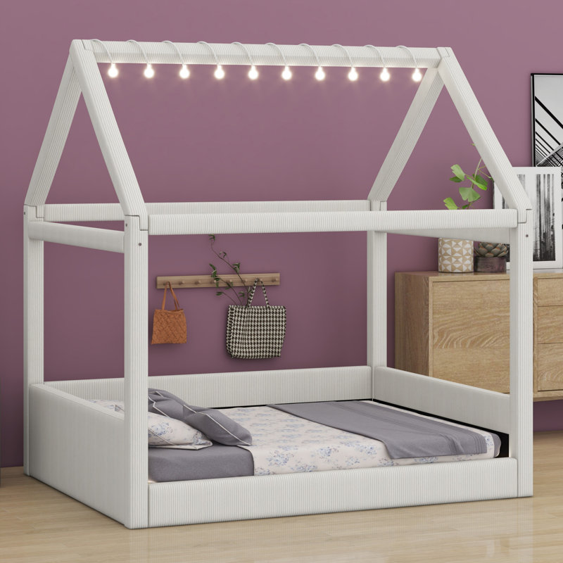 Lit de jour rembourré avec bandes lumineuses à DEL, Beige