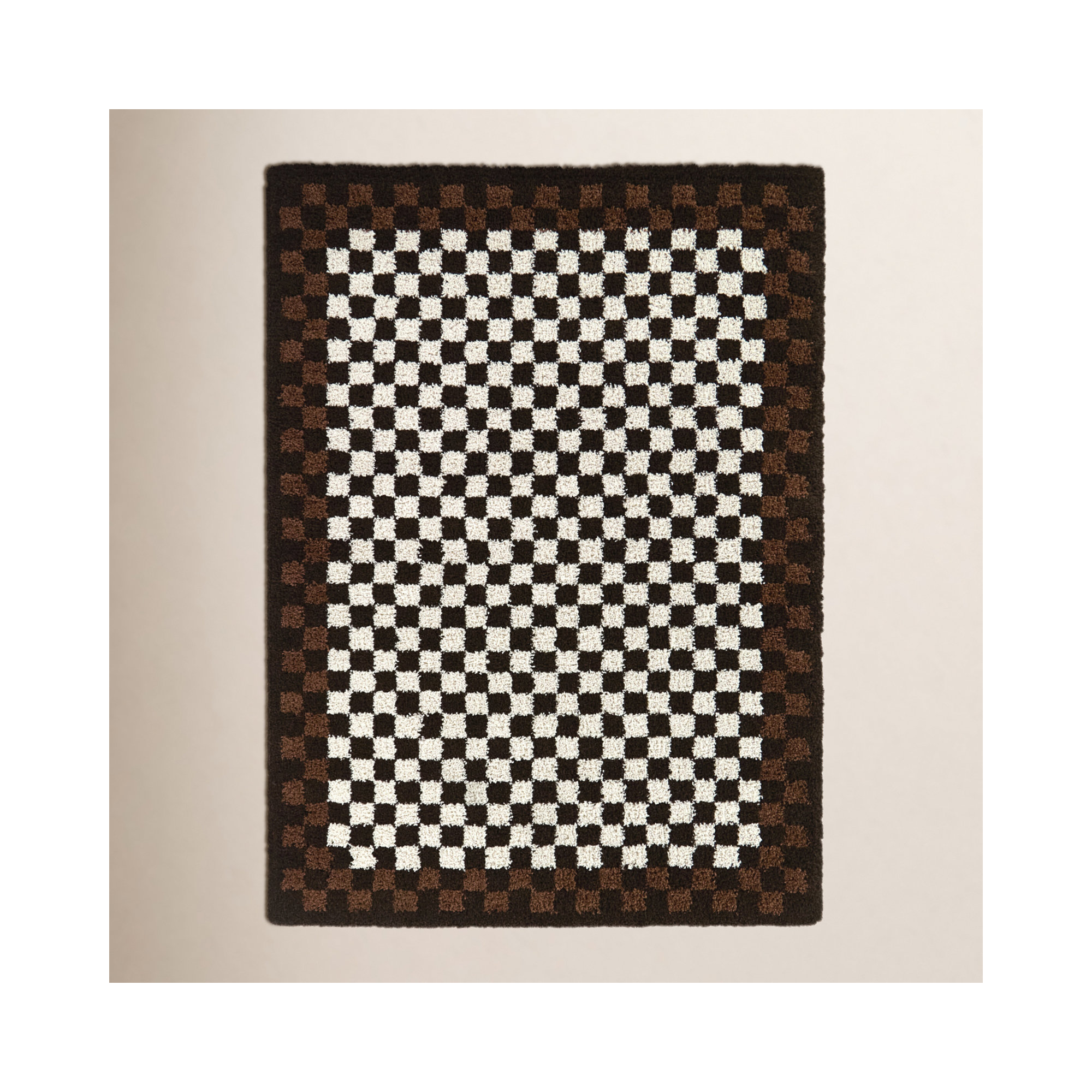 Channahon Brown/Cream Checkered Shag Area Rug, Rectangle 7'10" x 10'