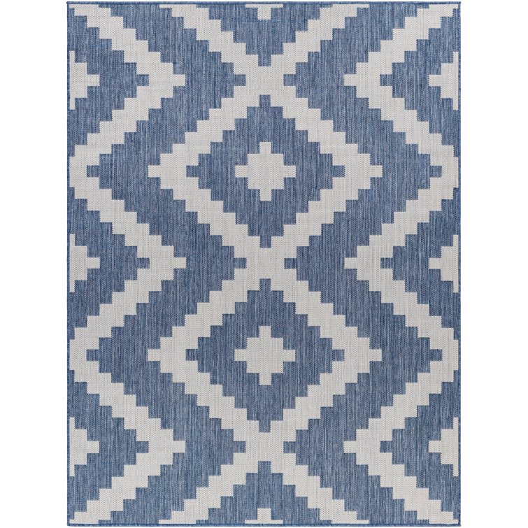Aneli Geometric Machine Woven Polypropylene Indoor / Outdoor Area Rug in Blue