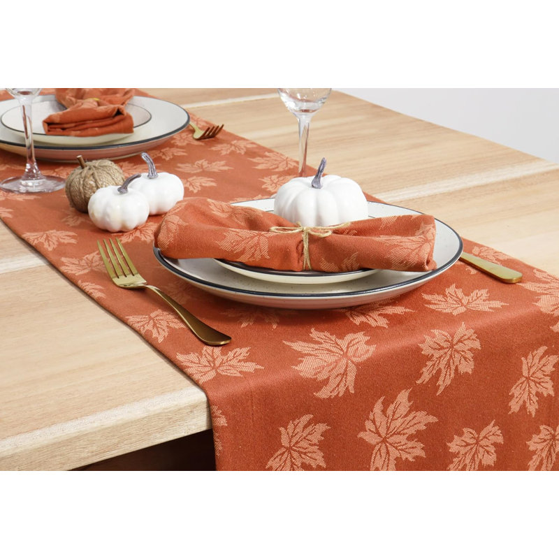 Chemin de table en jacquard rouille, chemin de table d'automne 14 x 90 po pour la récolte d'automne, cuisine de campagne, chemins de table en coton damassé de l'Action de grâce, feuilles d'érable