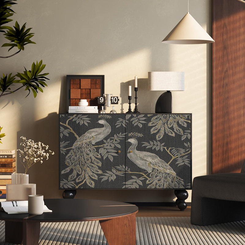 Armoire d'entrée en bois massif avec art paon