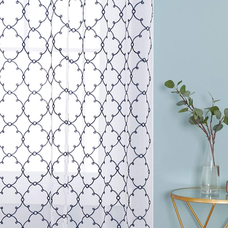Chowchilla Sheer Curtain Pair, Navy Blue, 140 W x 175 D cm