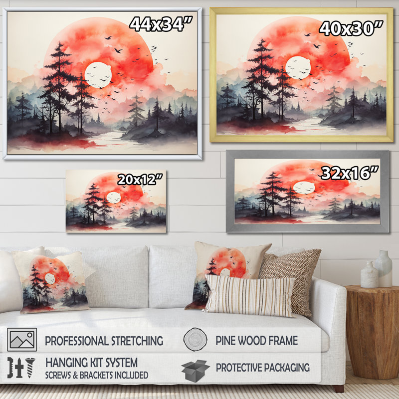 Tranquil Nature I - campagne grand art mural, Cadre flottant noir, H 34 po x l 44 po x P 1,5 po
