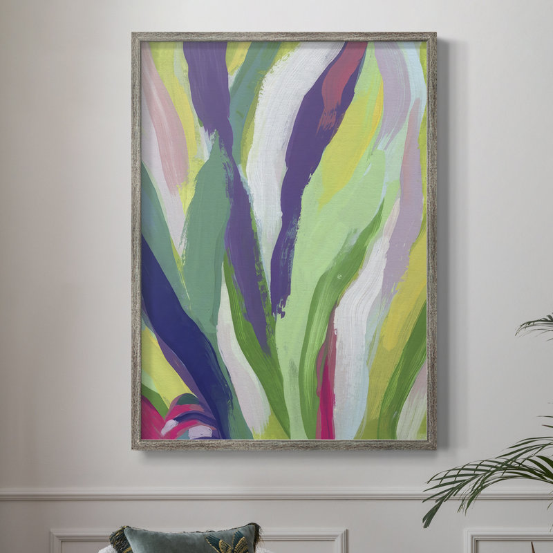 «Bright Tropical Abstraction», reproduction encadrée en V - bois massif, H 21 po x l 17 po