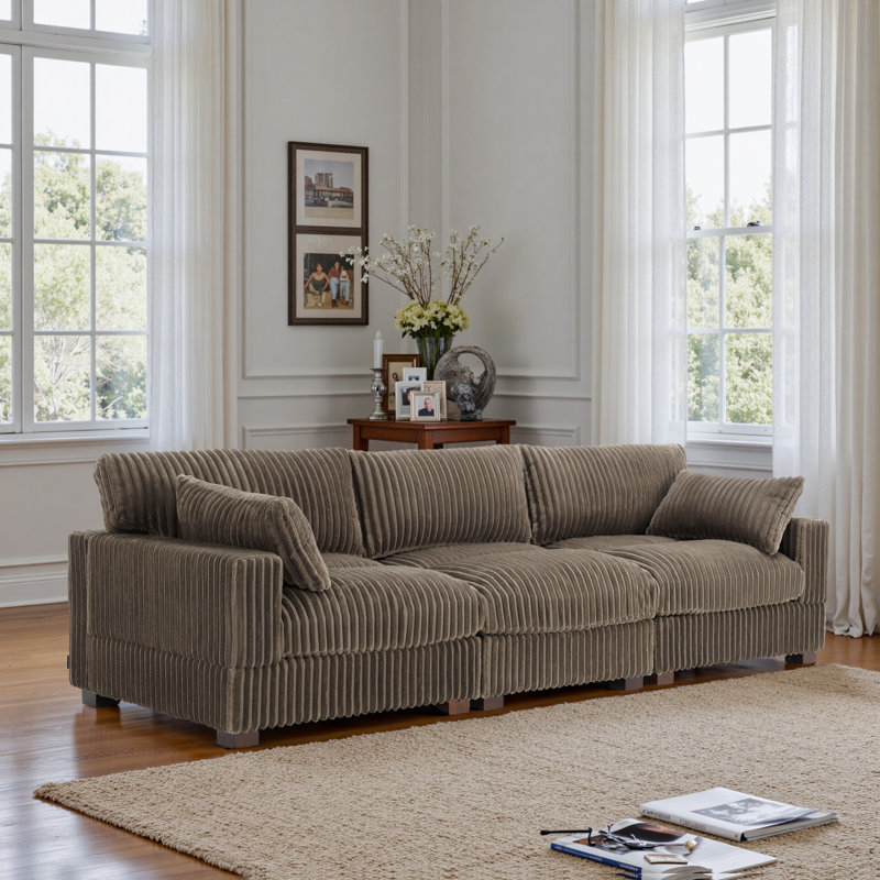 3-Piece Faux Rabbit Fur Sectional Sofa