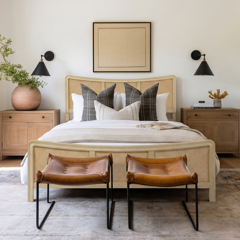 Olita PE Rattan Bed With Wooden Frame & Adjustable Headboard