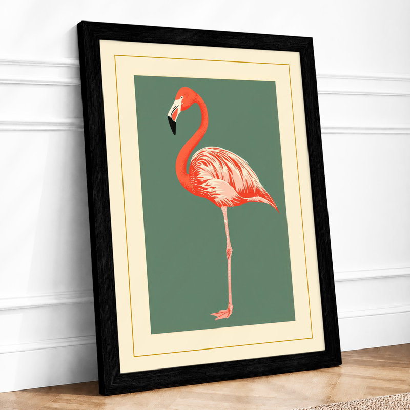 Poised Flamingo Botanical - Framed Print, A3 - 42.0 x 29.7 cm, Black