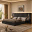 Cadre de lit king size capitonné en tissu chenille, design plissé, table de chevet intégrée et structure robuste - Sommier non requis, gris foncé