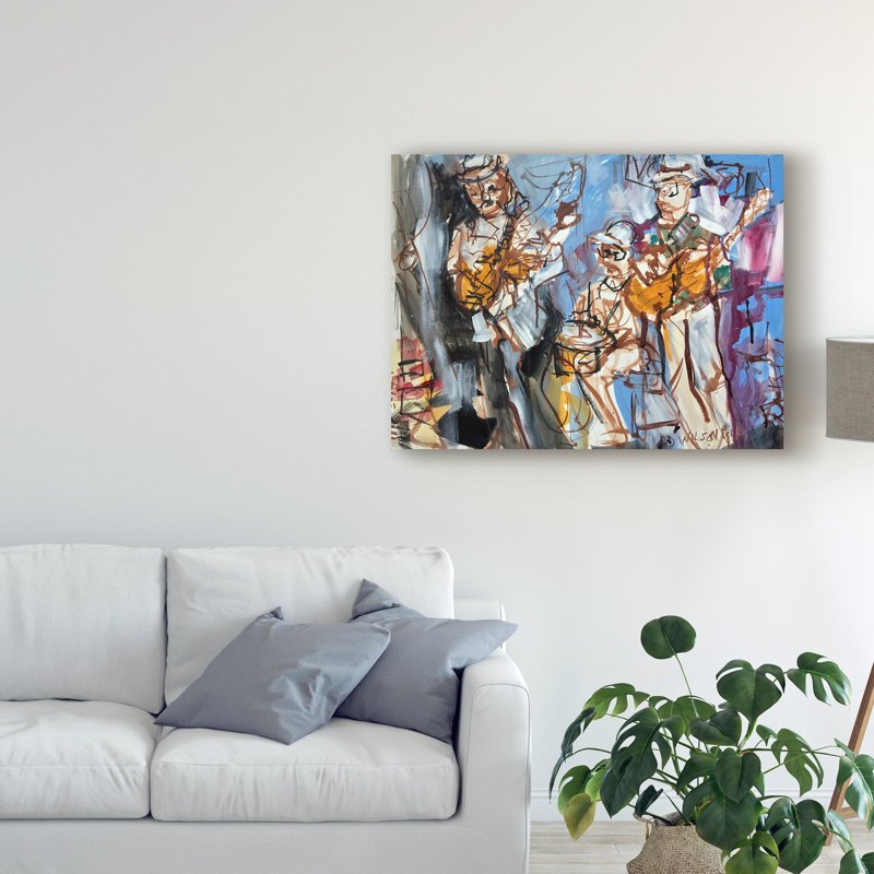 « new orléans musiciens i », peinture sur toile tendue, H 14 po x l 19 po x P 2 po