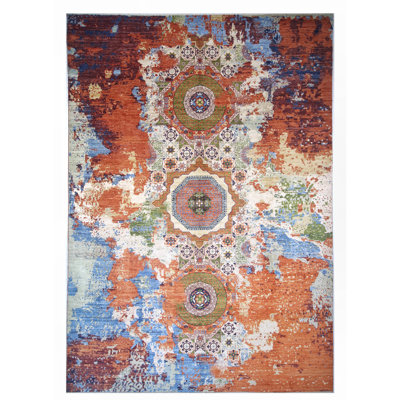 Hand Knotted Wool Area Rug in Rust