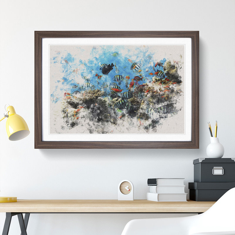 Coral Reef and Fish Vol.2 - Picture Frame Painting, 27cm H x 36cm W x 2cm D, Walnut