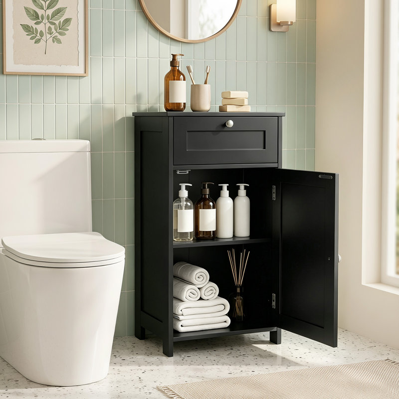 Floor Storage Cabinet Bathroom Organizer Cupboard Drawer Shelf Bath Towel, Black