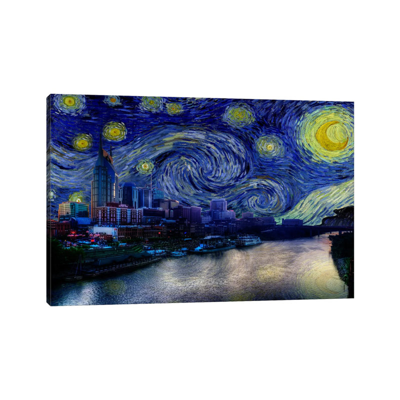 Nashville, Tennessee, nuit étoilée, impression d'art graphique, Toile tendue, H 26 po x l 40 po x 1,5 po