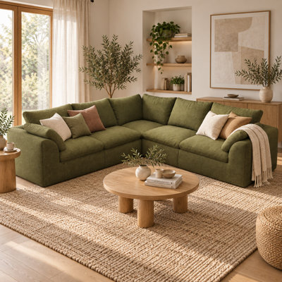 Canapé d'angle modulaire en forme de V Kivorlen 108,3 pouces, 5 places, revêtement en chenille, structure en mousse haute résilience, montage sans outil ni aspirateur