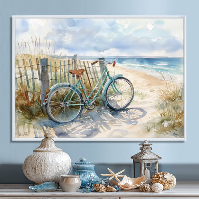 Blue Bicycle On The Beach Pathway I - Coastal Wall Art