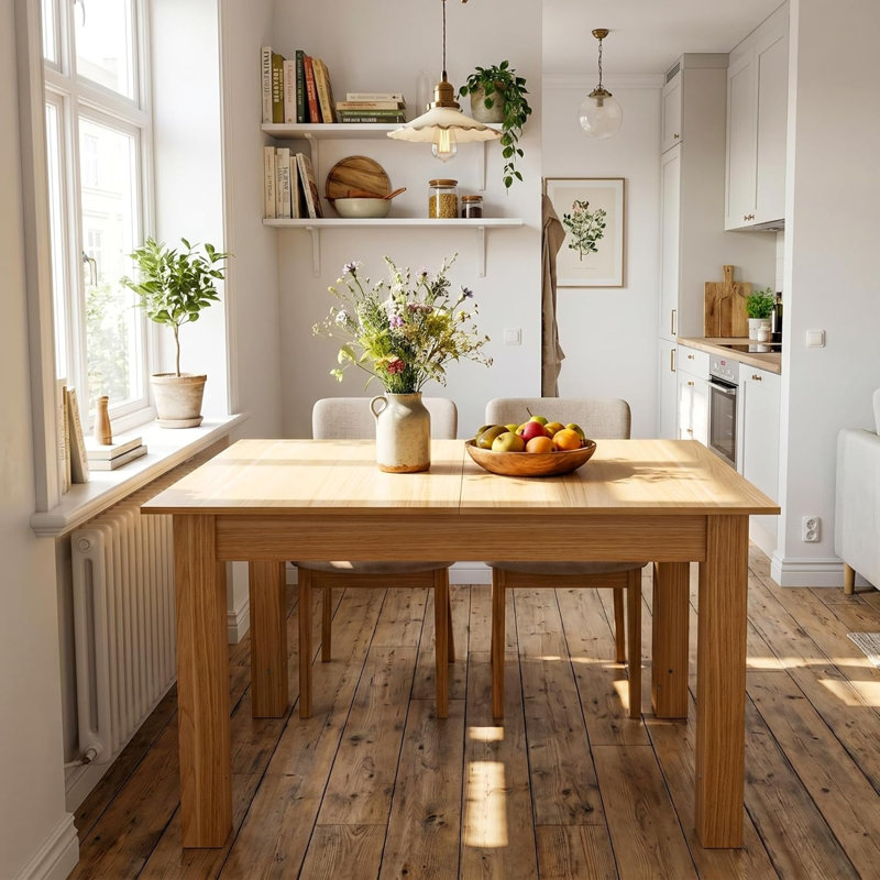 Extendable Dining Table 4 to 6 Seater, 120-160cm Solid Pine Wood Kitchen Table, Space Saving