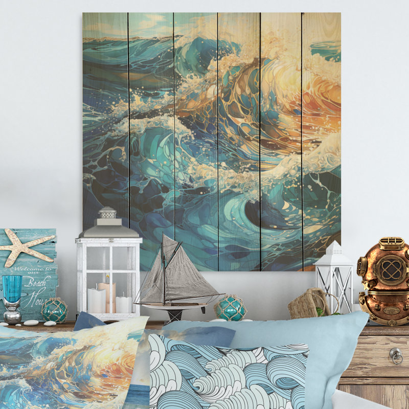«Ocean Charm», art liquide sur bois de pin naturel, H 15 po x l 15 po