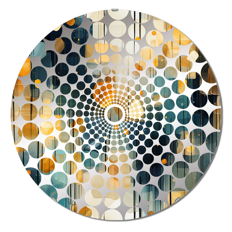 Yellow And Teal Abstract Geometric Fusion - Concentric Circles Decorative Mirror, 23.6" x 23.6"