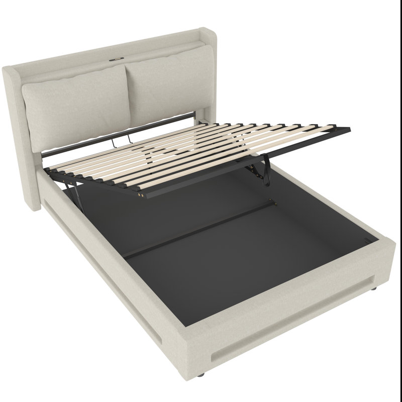 Upholstered Ottoman Storage Bed, Grey, Super King (6')
