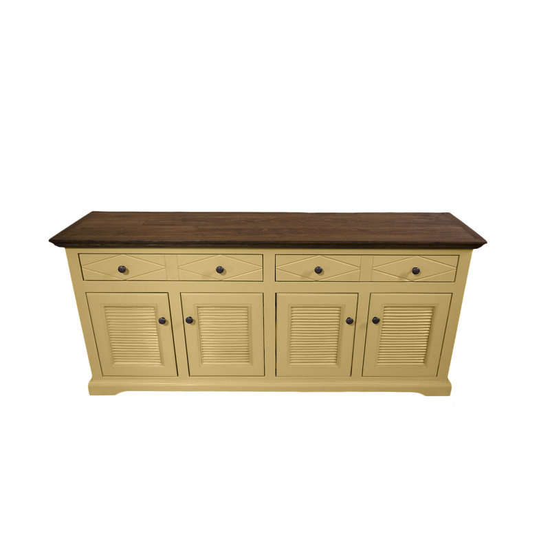 Buffet Shelter Bay avec portes à volets, Brun / jaune coupole, H 31 po x l 81 po x P 18 po