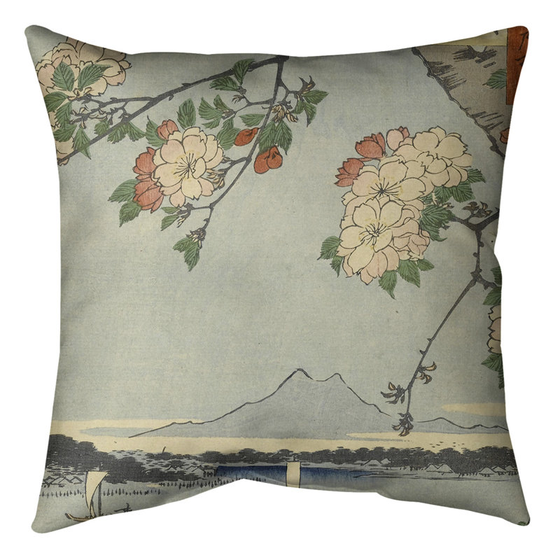 Coussin décoratif à fleurs sur le fleuve, 20 po x 20 po, Rouge, Polyester sergé