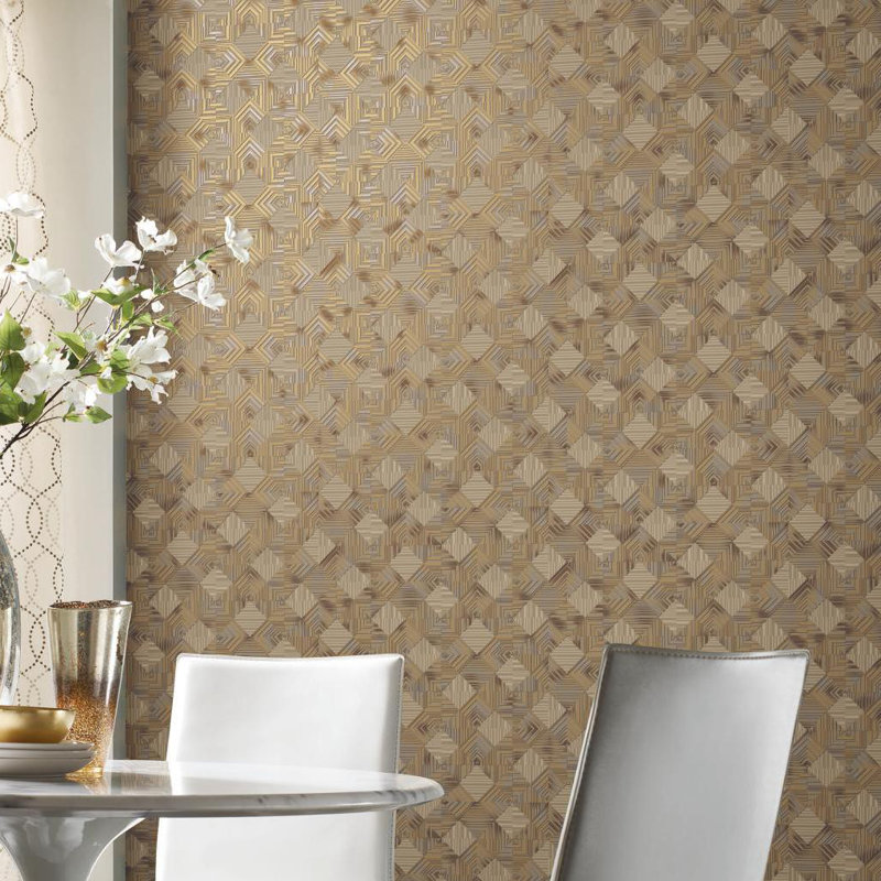 Antonina Vella Mixed Metals Geometric Wallpaper Double Roll, Gray/Gold
