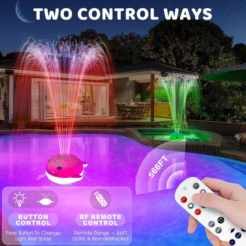 Floating Pool Fountain With Lights,Upgraded Rechargeable Pool Water Fountain With Remote,Whale Swimming Pool Fountain,Floating Fountain Pump For Inground Above Ground Pool-1PC(White)