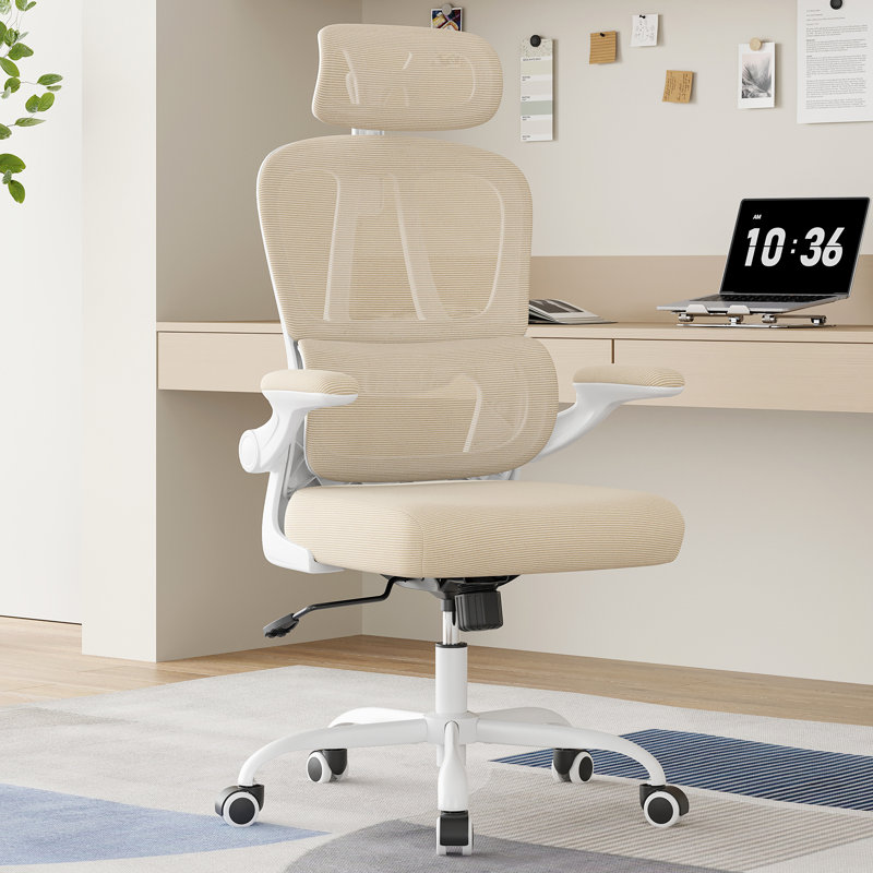 Chaise de bureau ergonomique en filet moderne, Blanc, Kaki