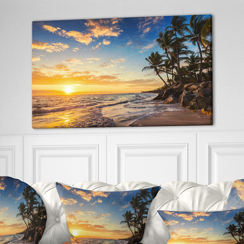 « Paradise Tropical Island Beach with Palms » par Valio84sl - impression photographique sur du métal, H 20 po x l 40 po