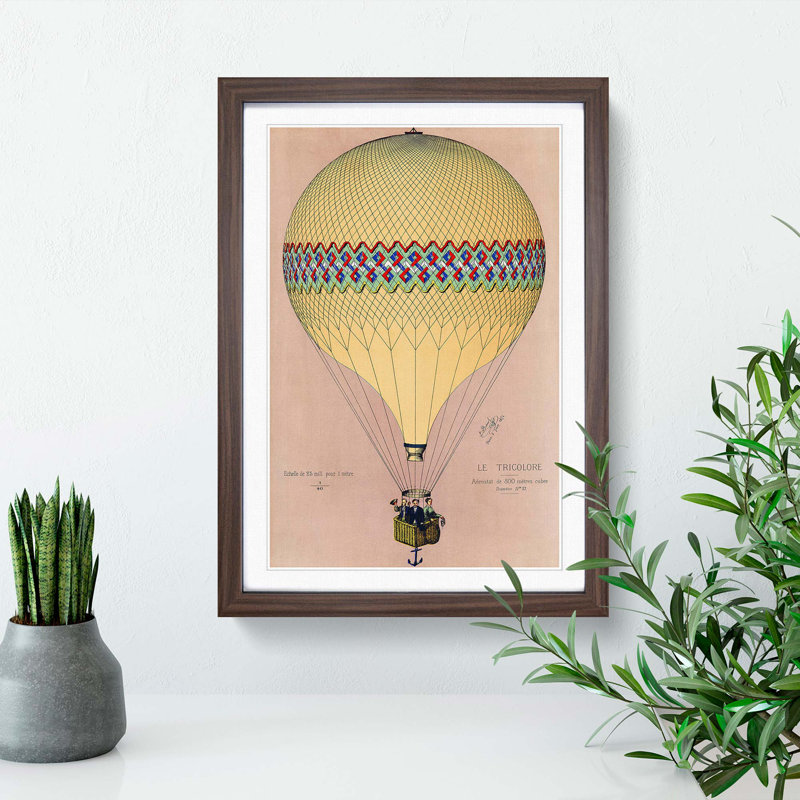 Tri-Colour Hot Air Balloon in Paris - Framed Print, 91cm H x 60cm W x 2cm D, Walnut