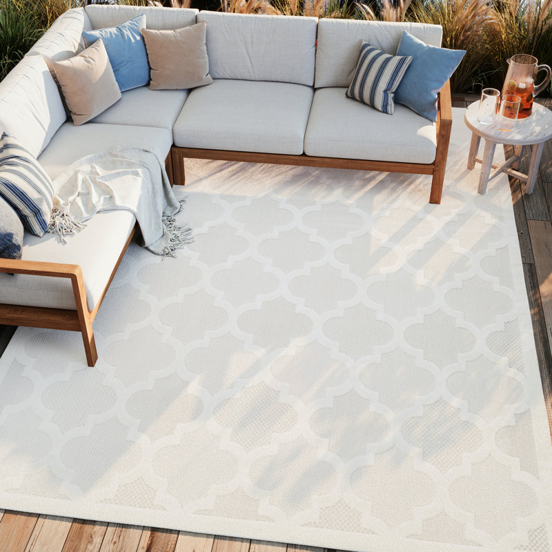 Tapis intérieur / extérieur ivoire / blanc Adianey, Rectangle 9 pi x 12 pi
